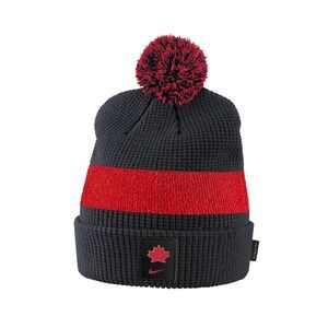 Exclusive Nike Black & Red Hockey Canada Olympic Sideline Cuffed Knit Pom toque